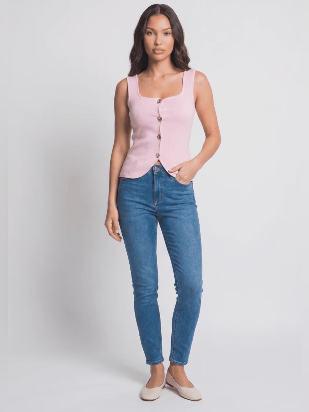 Sleeveless Pink Button-Front Knit Top - Picture 3 of 3